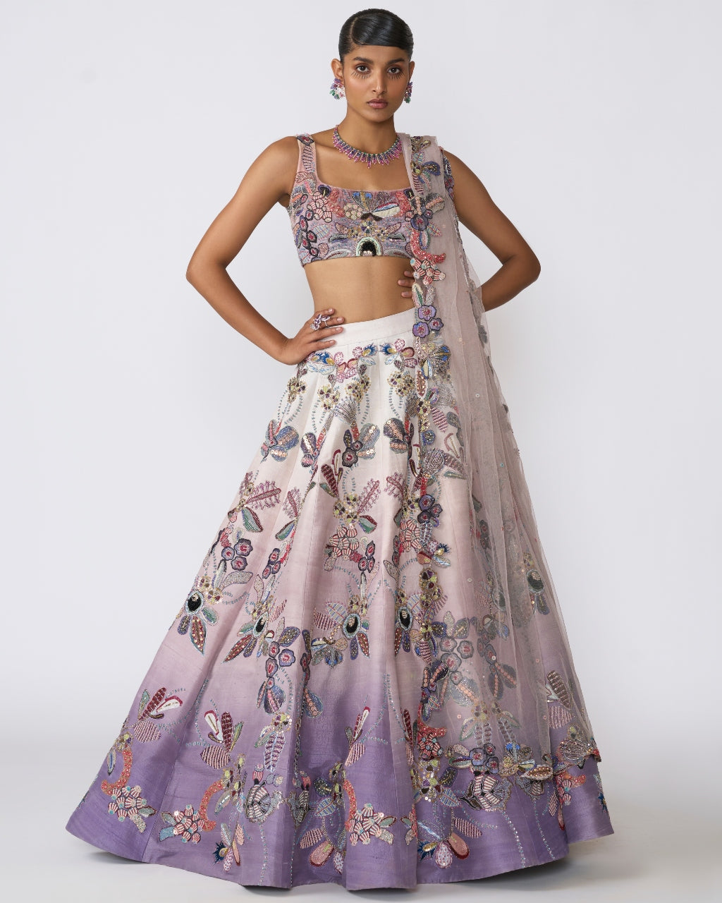 Ivory-Amethyst Eden Lehenga Set