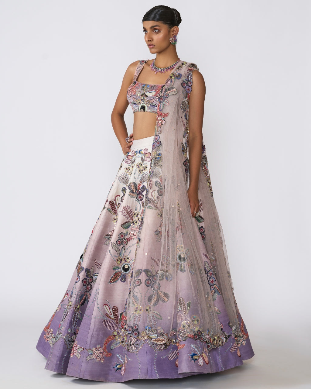 Ivory-Amethyst Eden Lehenga Set