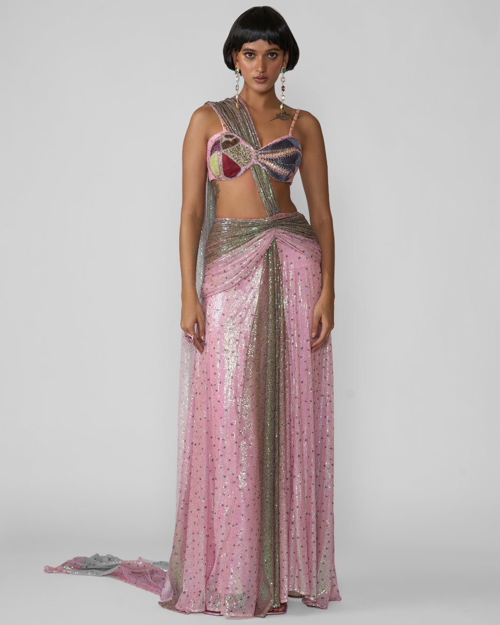 Pink Brown Aven Sari Set