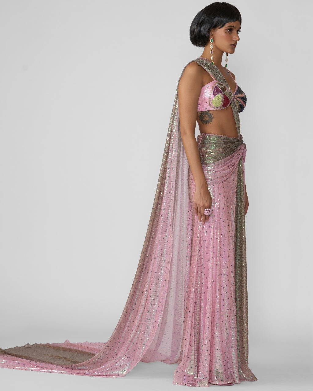 Pink Brown Aven Sari Set