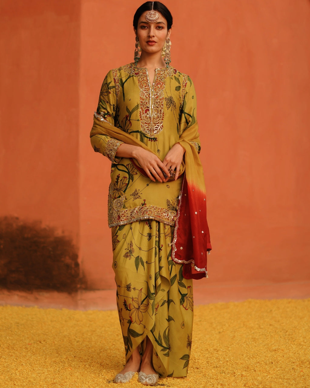 Mustard Aj Kalam Petal Skirt