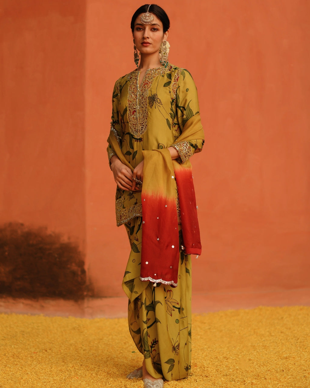 Mustard Aj Kalam Petal Skirt