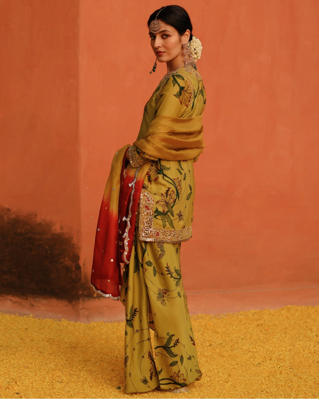 Mustard Aj Kalam Petal Skirt