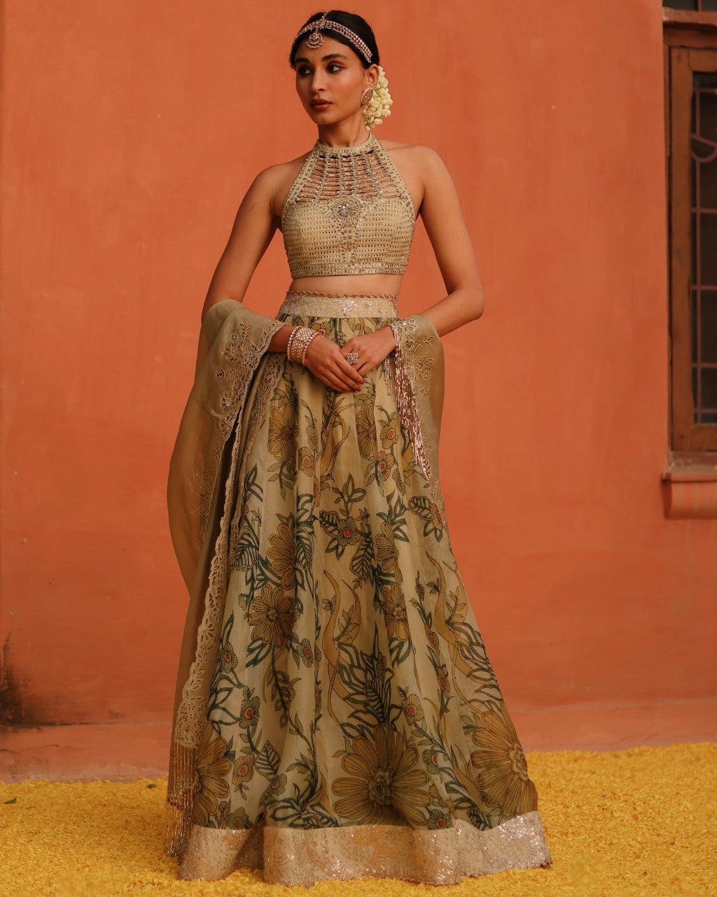 Sage Green Aj Floral Lehenga Set