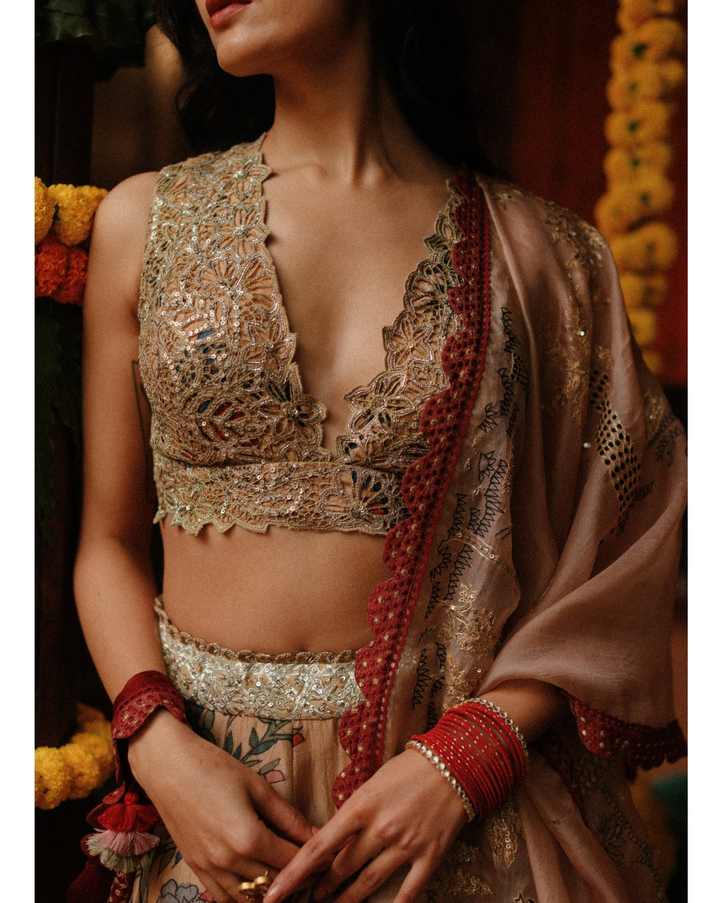 Almond Aj Kalam Lehenga Set