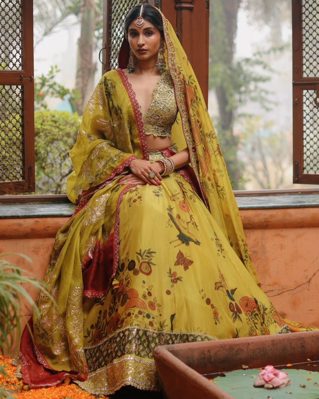 Mustard Aj Floral Kalam Lehenga Set