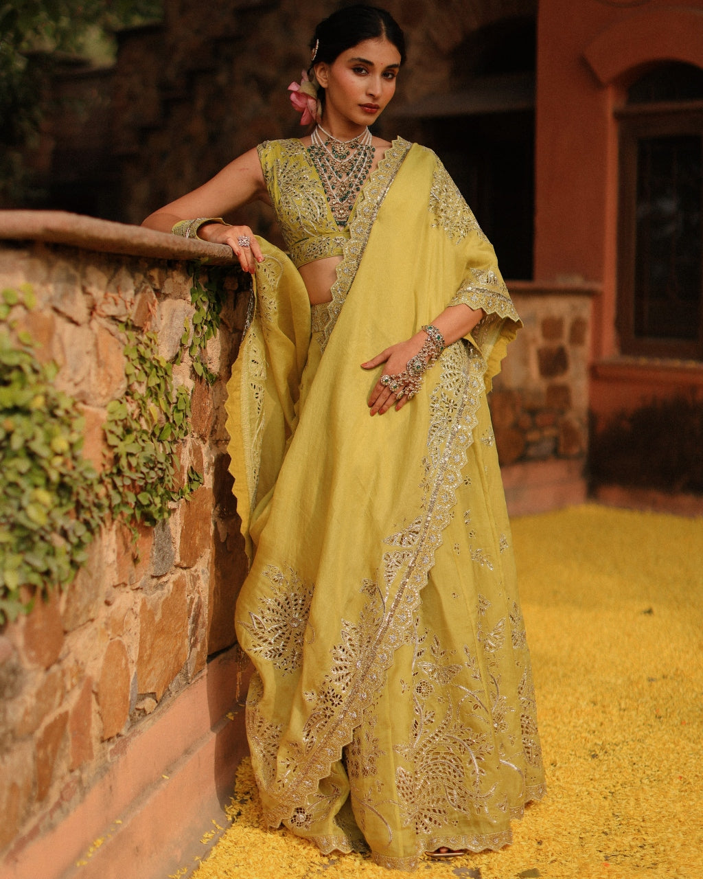 Mustard Aj Panel Skirt Sari