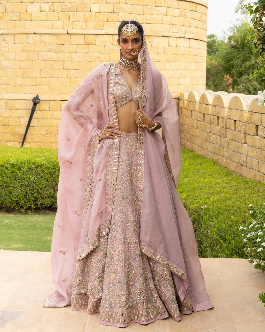 Baby Orchid Mirror & Thread Embroidered Lehenga Set