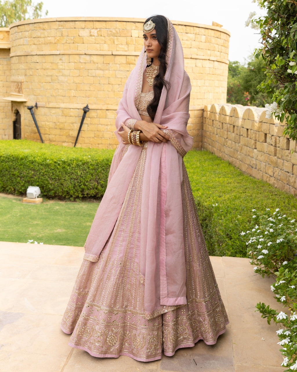 Pink Baby Orchid Embroidered Lehenga Set
