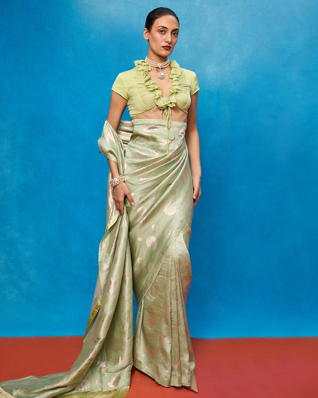 Handwoven Pistachio Green Chiffon Banarasi Sari
