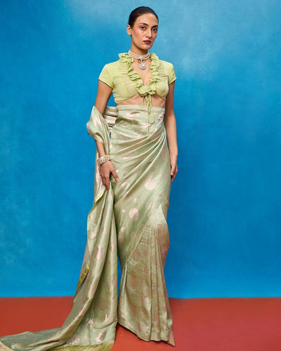 Handwoven Pistachio Green Chiffon Banarasi Sari