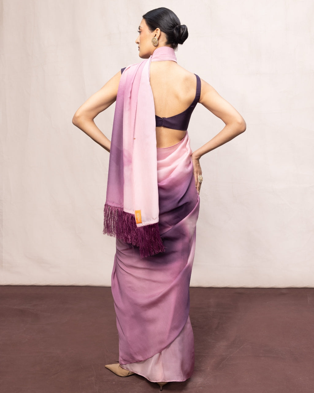 Handwoven Purple & Pink Ombre Chiffon Digital Print Sari