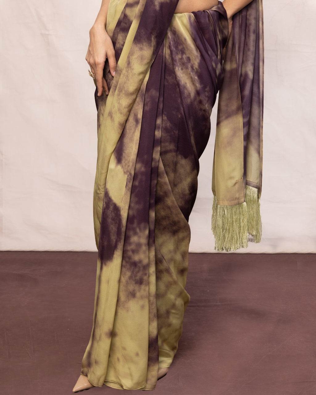 Handwoven Dark Purple & Pista Green Ombre Chiffon Digital Print Sari