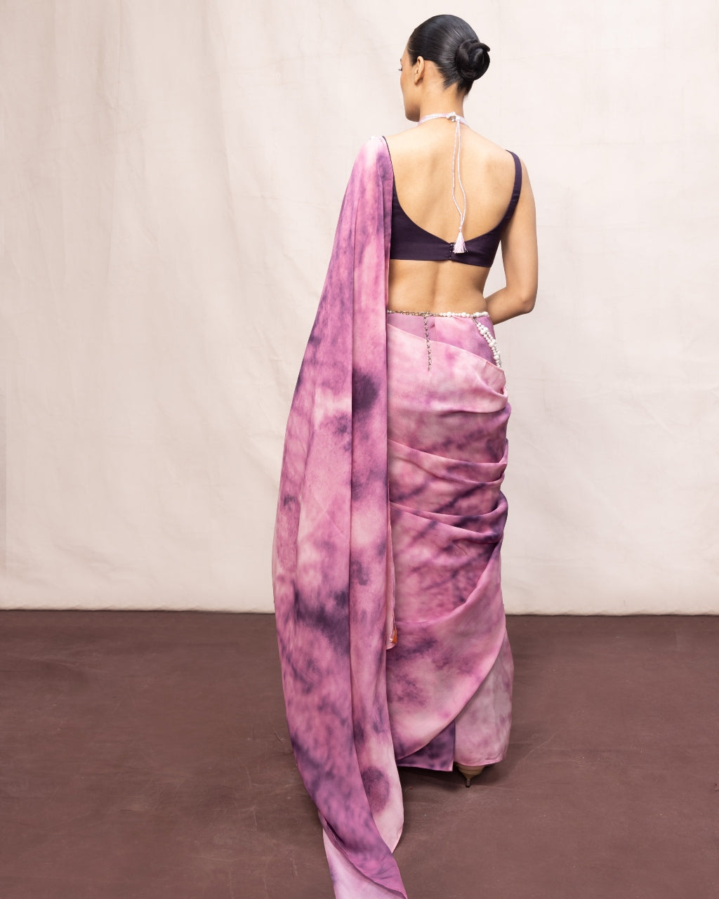 Handwoven Dark Purple & Light Pink Ombre Chiffon Digital Print Sari