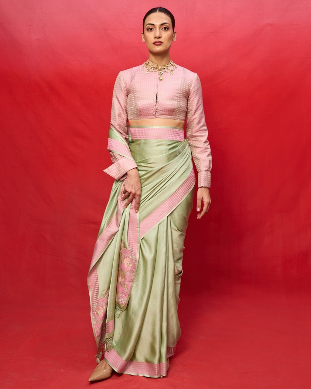 Handwoven Pistachio Green Satin Banarasi Sari