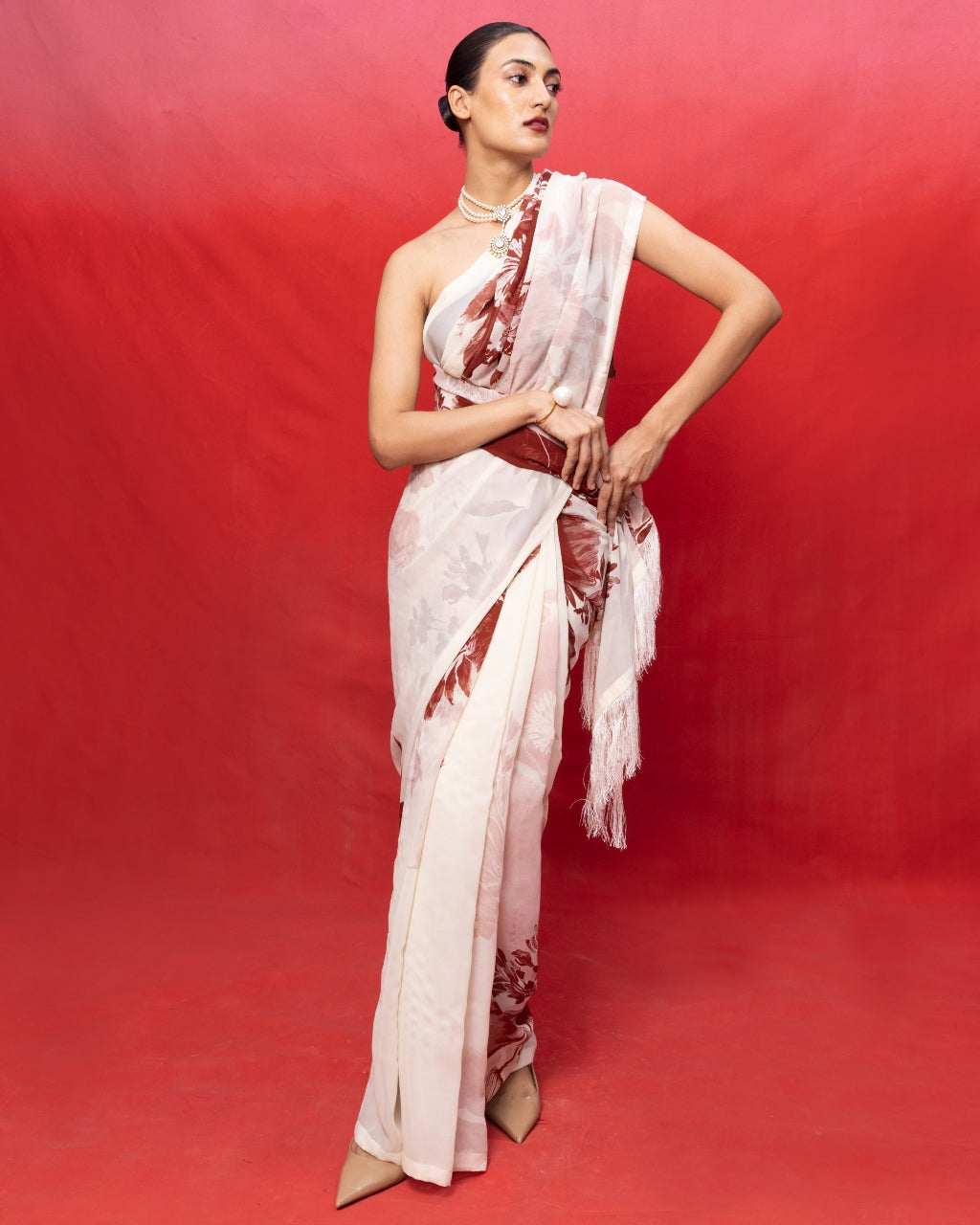 Handwoven Ivory Georgette Digital Print Sari