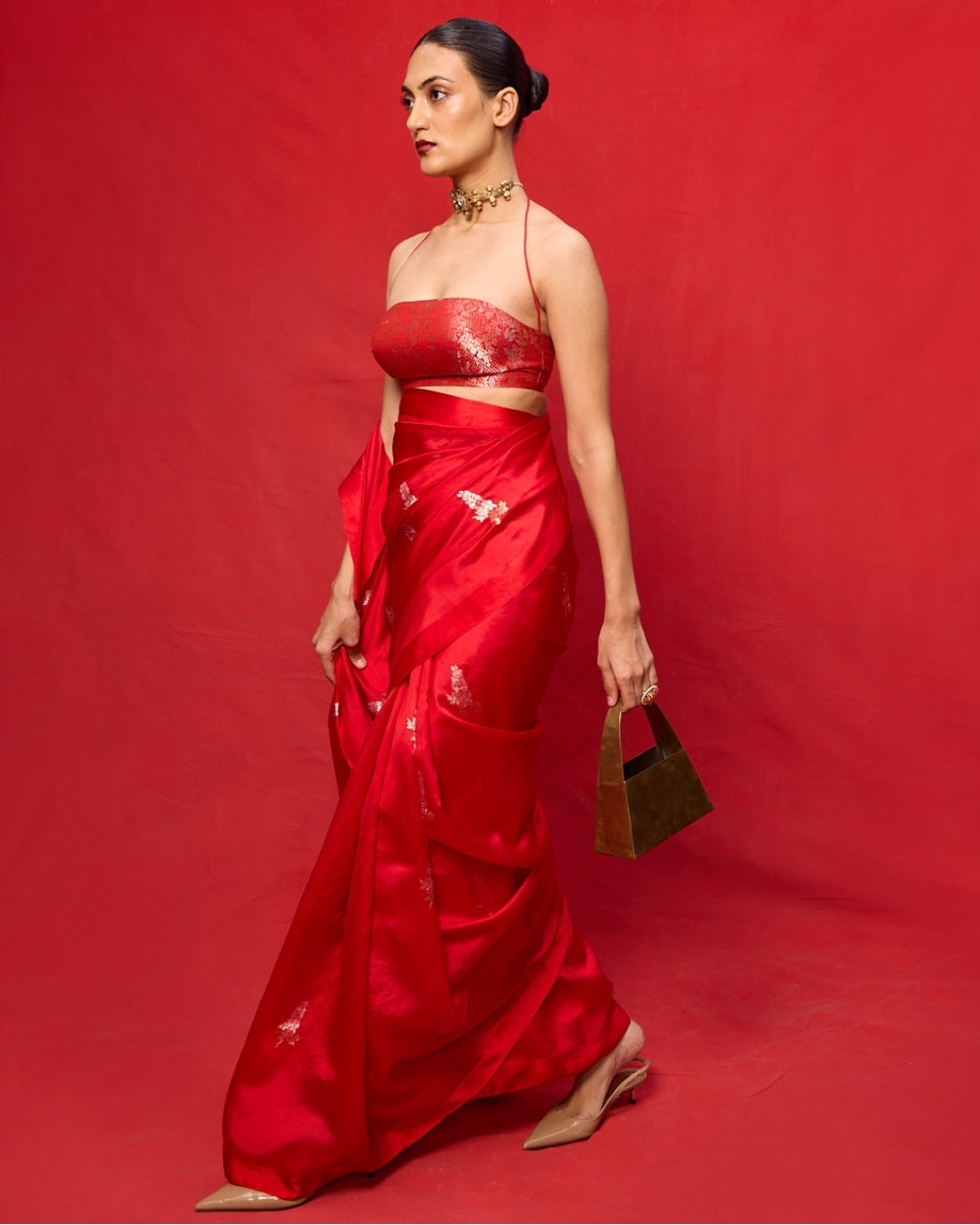 Handwoven Red Silk Embroidered Sari