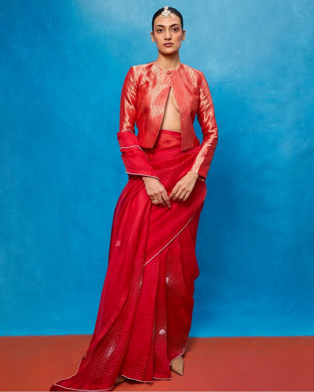 Handwoven Red Kora Banarasi Sari