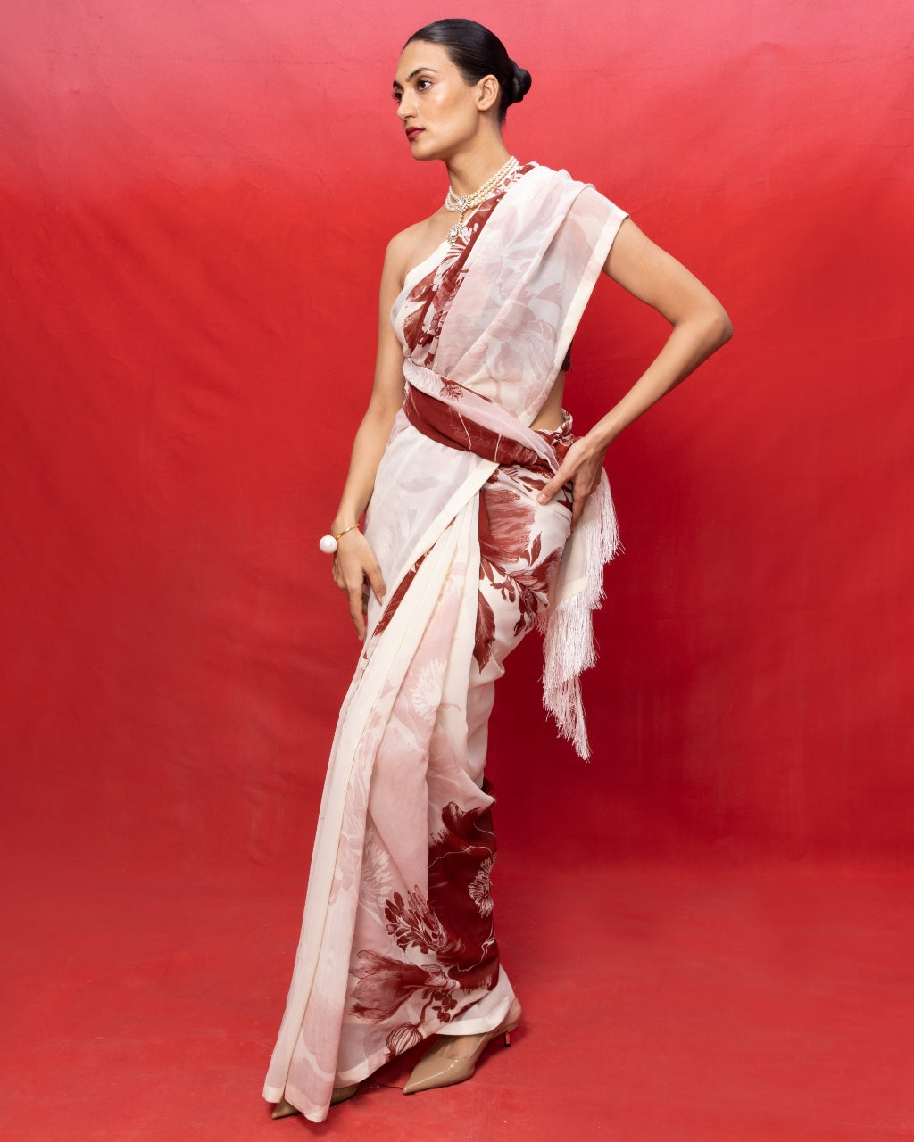 Handwoven Ivory Georgette Digital Print Sari