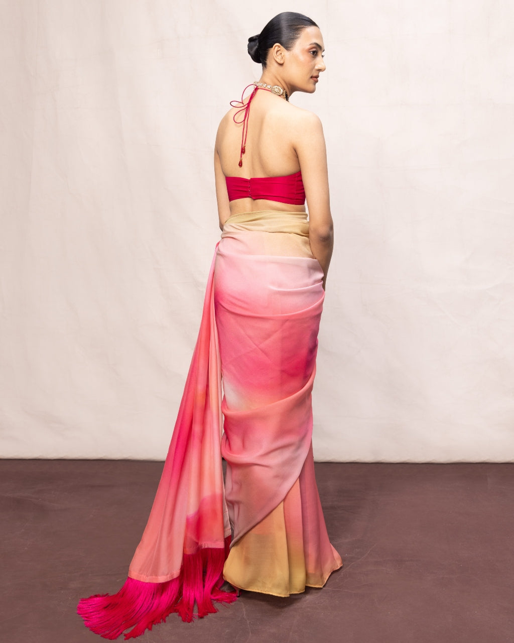 Handwoven Pink & Pista Green Ombre Chiffon Digital Print Sari
