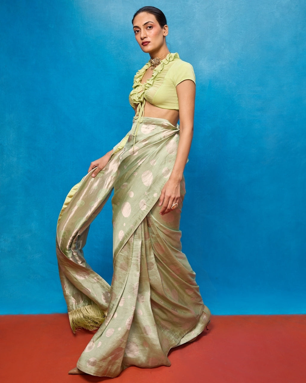 Handwoven Pistachio Green Chiffon Banarasi Sari