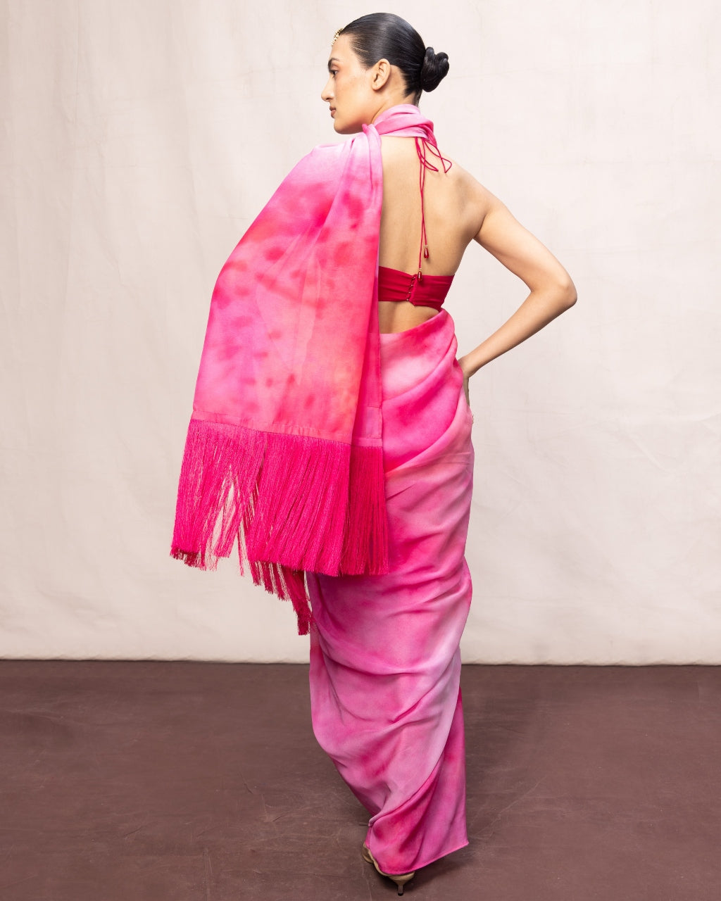 Handwoven Pink Ombre Chiffon Digital Print Sari