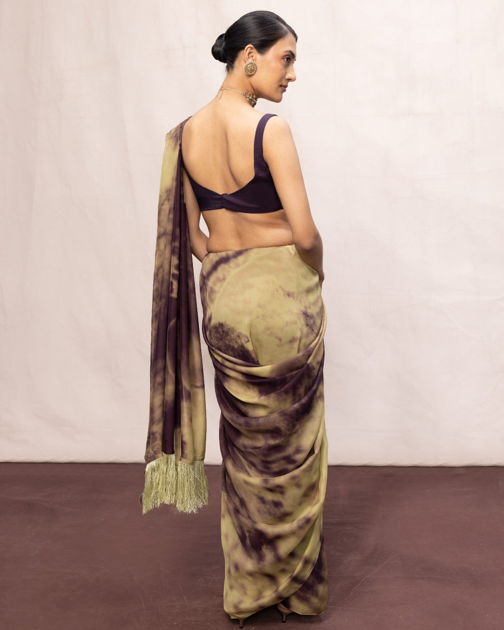 Handwoven Dark Purple & Pista Green Ombre Chiffon Digital Print Sari