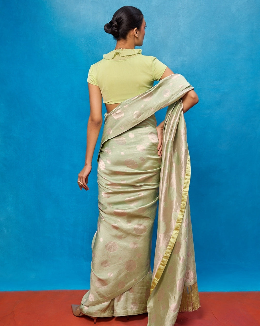 Handwoven Pistachio Green Chiffon Banarasi Sari
