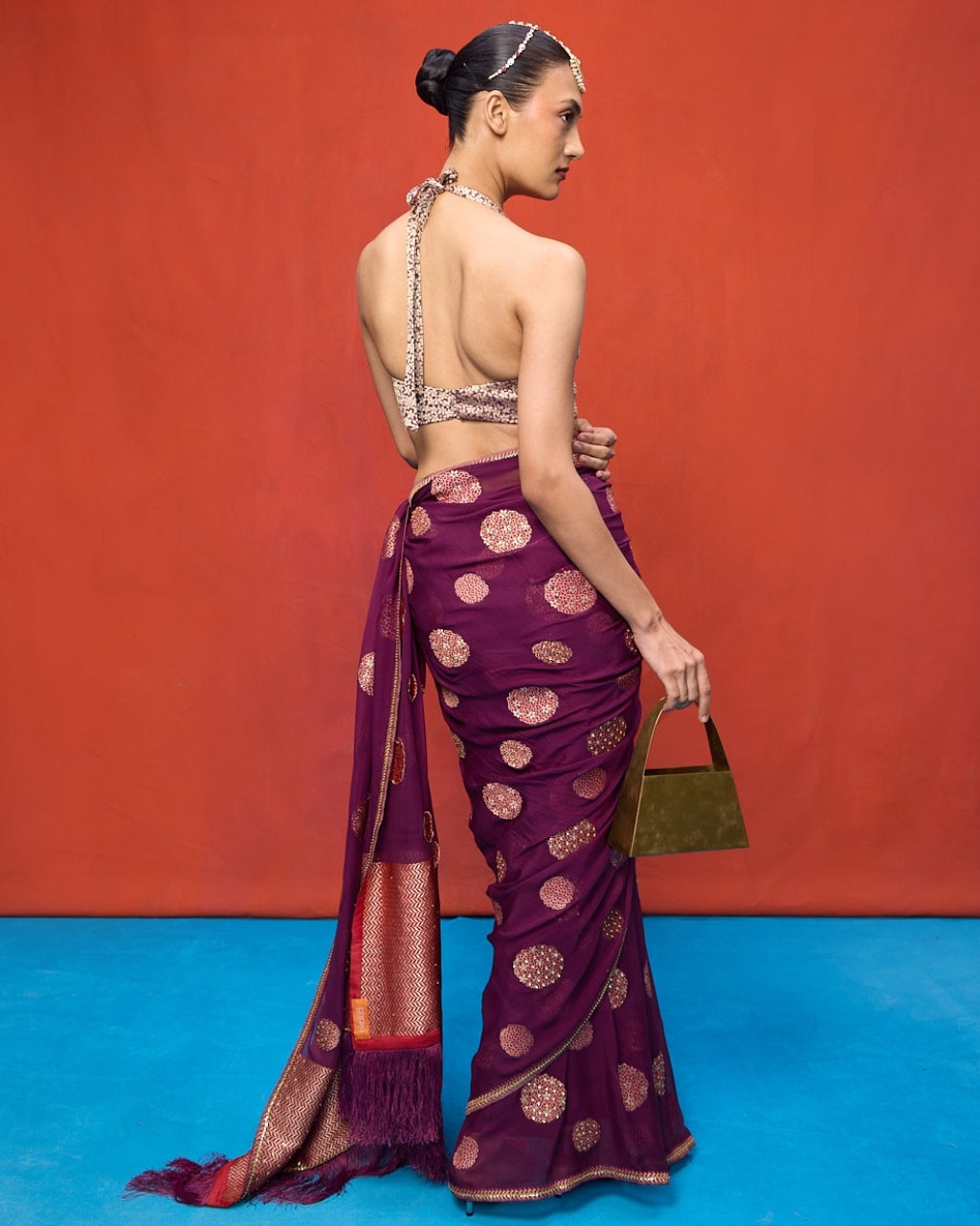 Handwoven Wine Chiffon Banarasi Sari