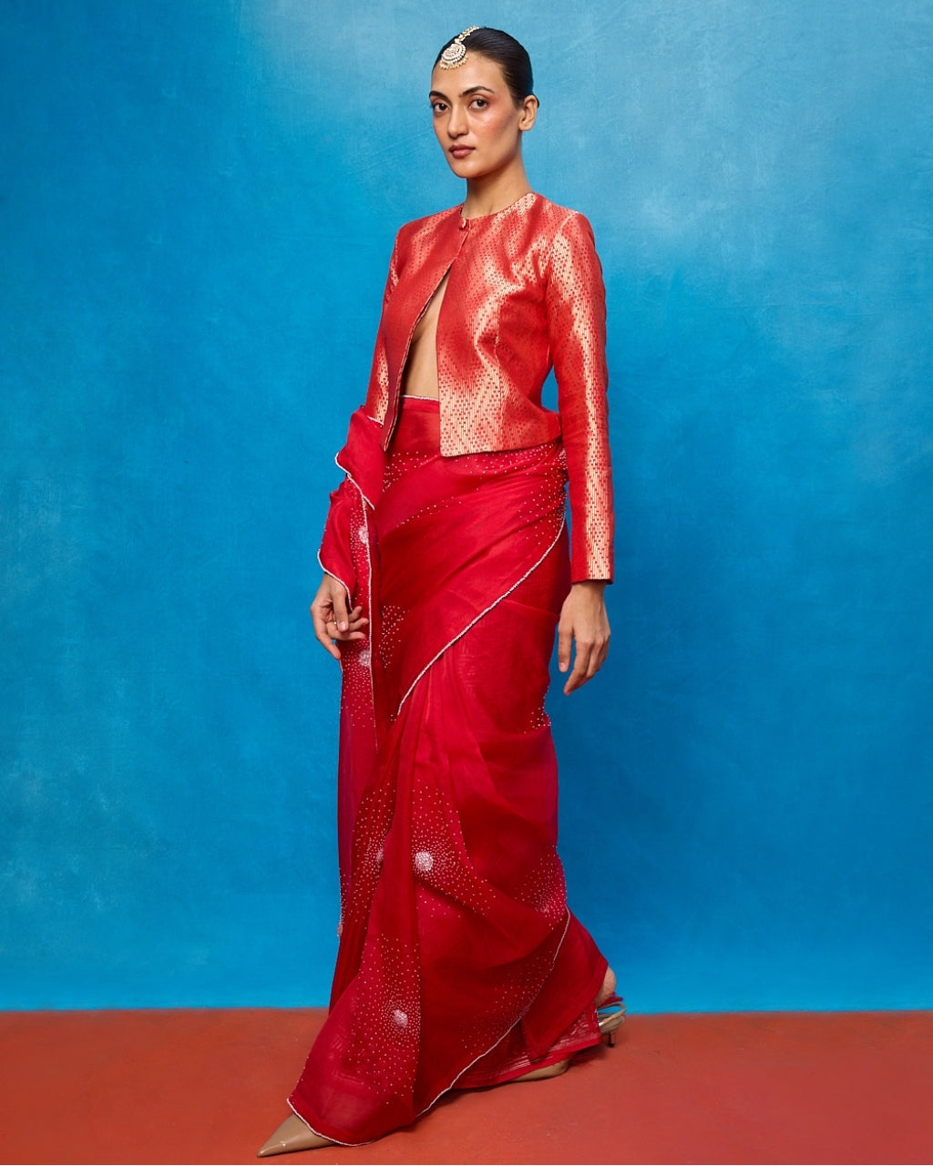 Handwoven Red Kora Banarasi Sari