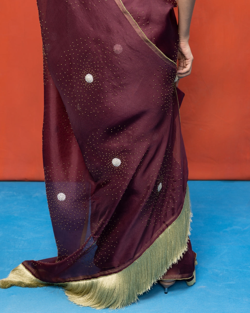 Handwoven Wine Kora Banarasi Sari