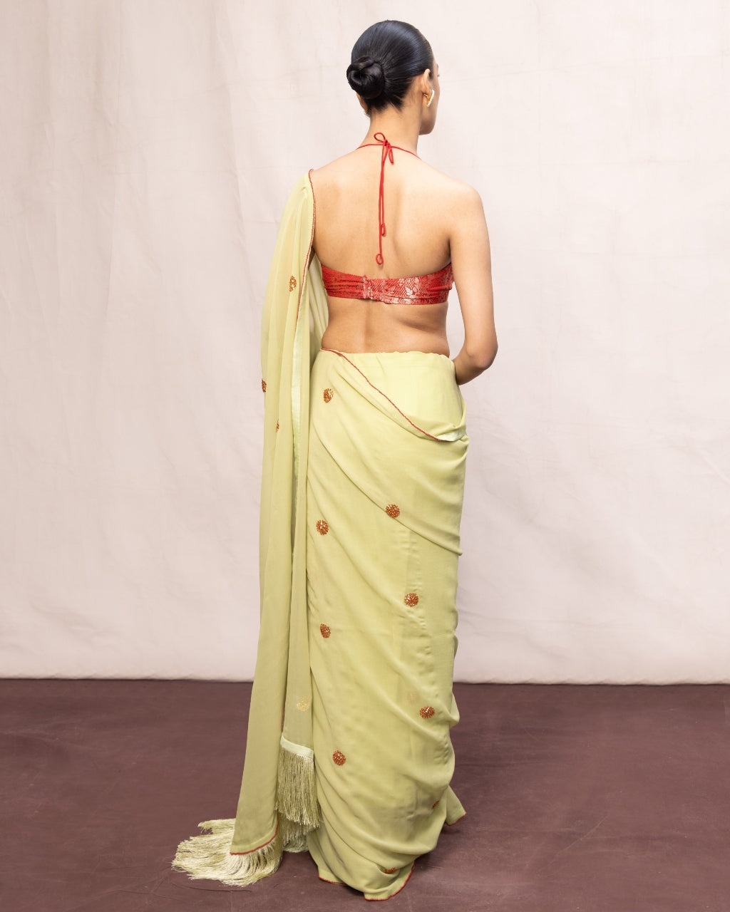 Handwoven Pistachio Green Georgette Embroidered Sari