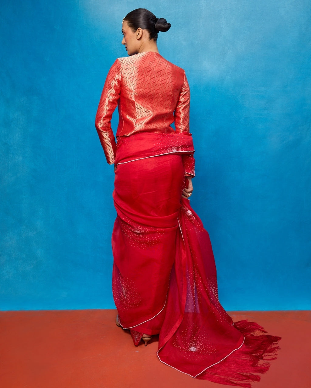 Handwoven Red Kora Banarasi Sari