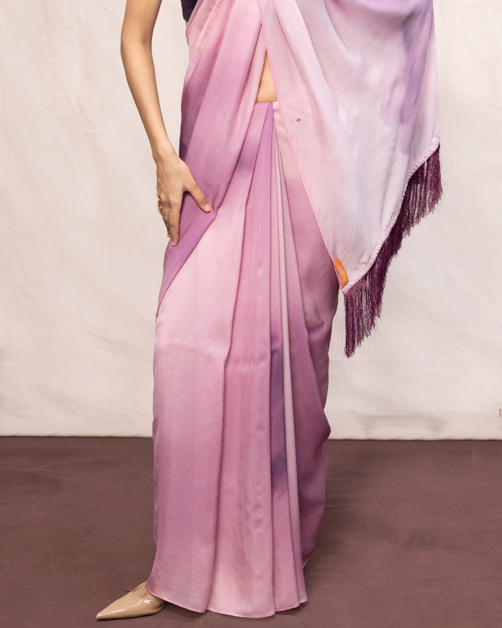 Handwoven Purple & Pink Ombre Chiffon Digital Print Sari