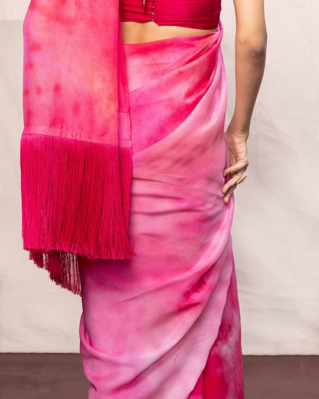 Handwoven Pink Ombre Chiffon Digital Print Sari