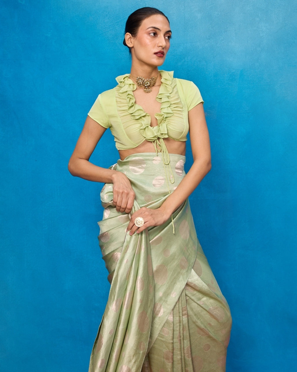Handwoven Pistachio Green Chiffon Banarasi Sari