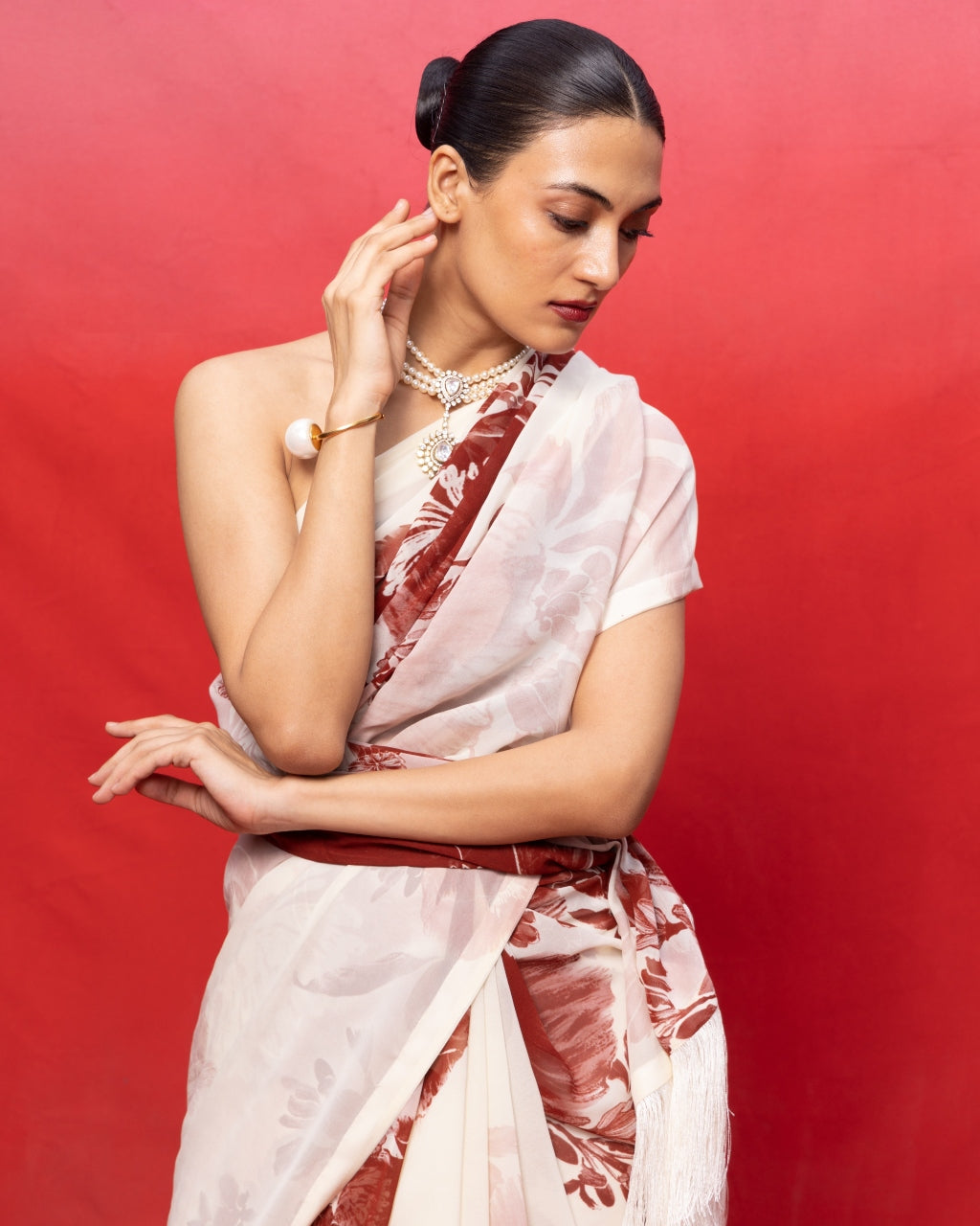 Handwoven Ivory Georgette Digital Print Sari
