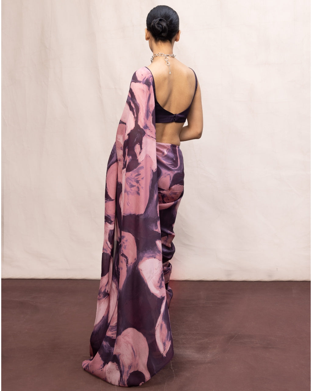 Handwoven Purple & Pink Brushstroke Chiffon Digital Print Sari