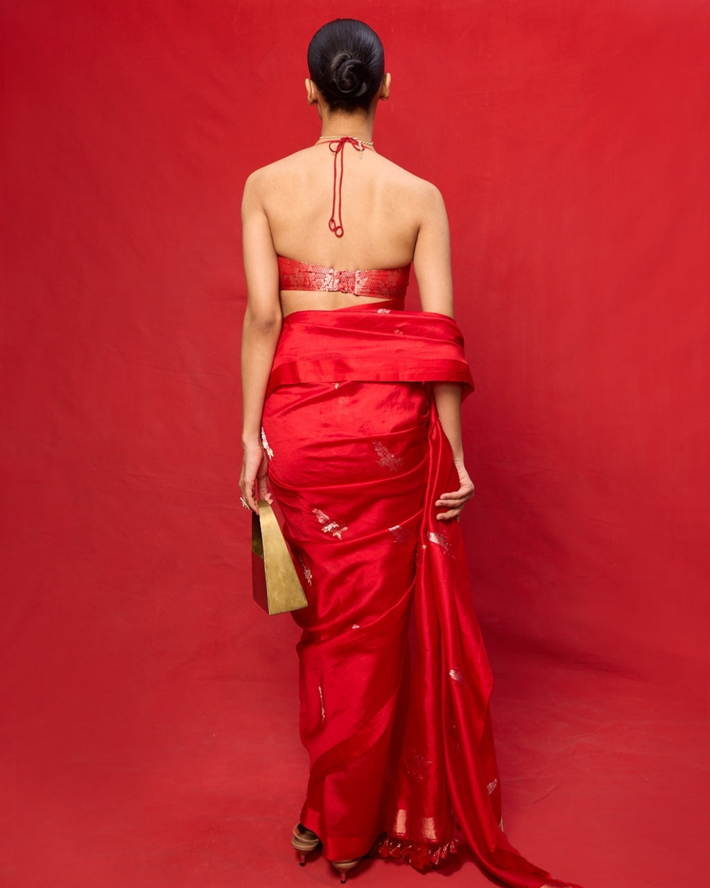 Handwoven Red Silk Embroidered Sari