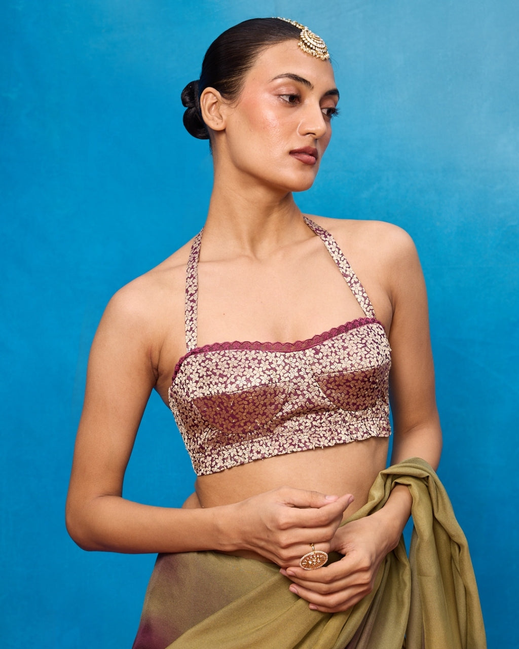 Handwoven Pista Green & Faded Purple Ombre Chiffon Digital Print Sari