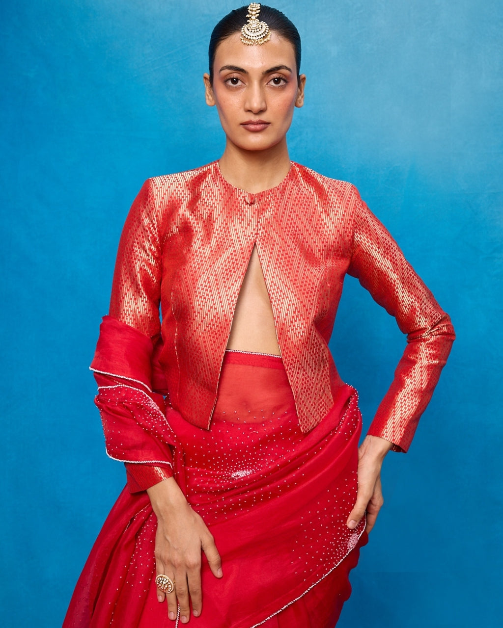 Handwoven Red Kora Banarasi Sari