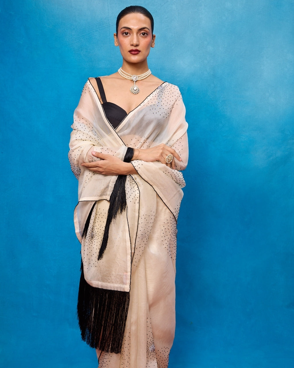 Handwoven Off-White Kora Banarasi Sari