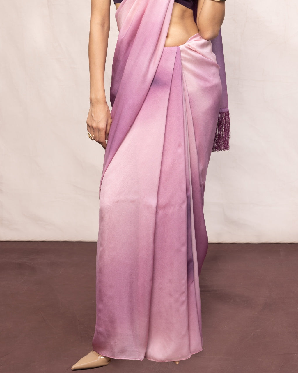 Handwoven Purple & Pink Ombre Chiffon Digital Print Sari
