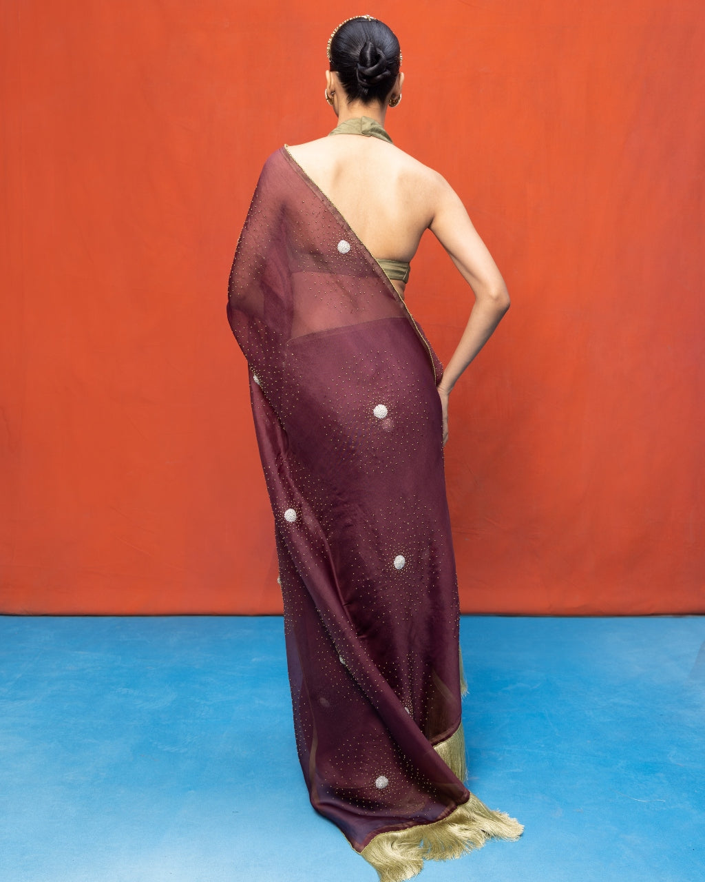 Handwoven Wine Kora Banarasi Sari