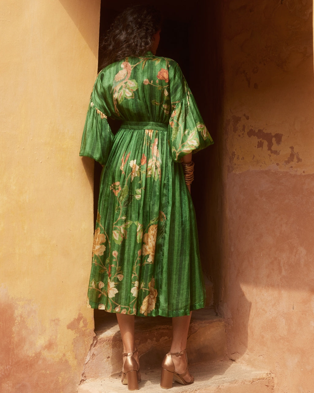 Green Floral Flowy Dress | Paulmi & Harsh XS Green Floral Flowy Dress | Paulmi & Harsh XS