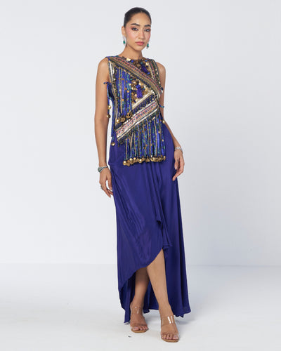 Rimjhim Gilet Drape Skirt Set