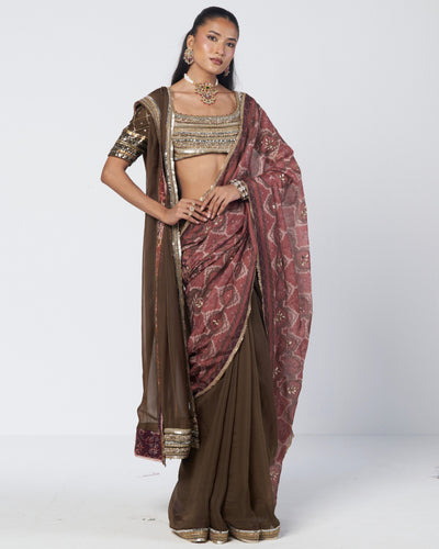 Olive Goblet Sari Set