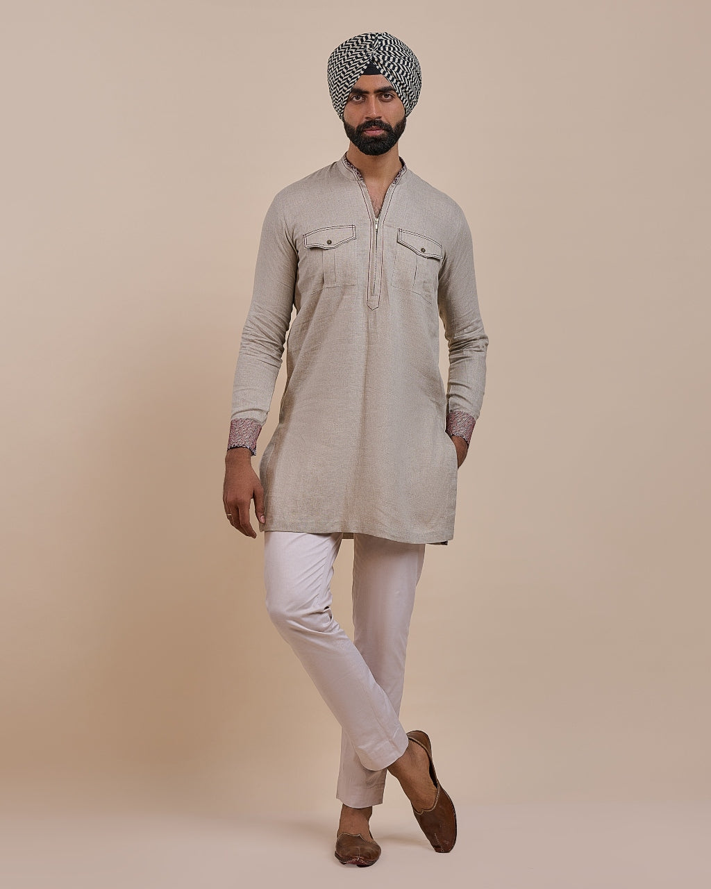 Ivory Peach Solid Kurta