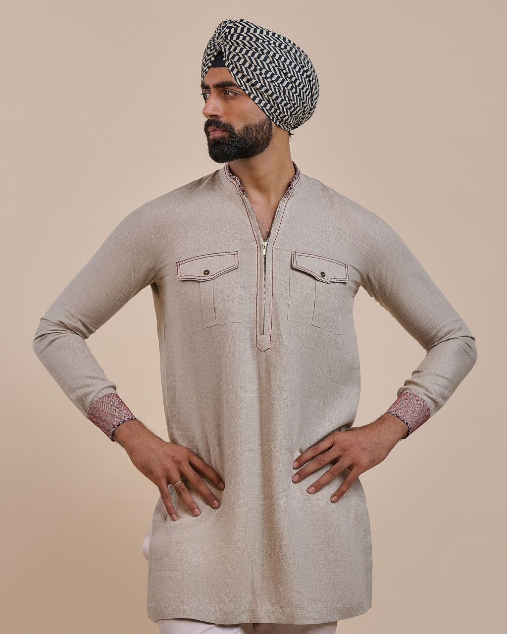 Ivory Peach Solid Kurta