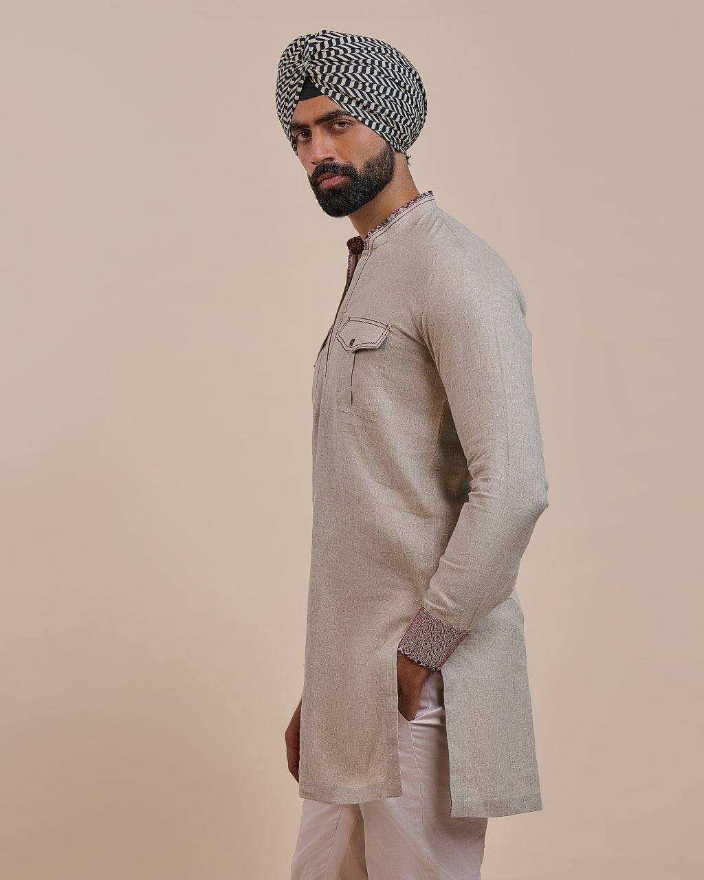 Ivory Peach Solid Kurta